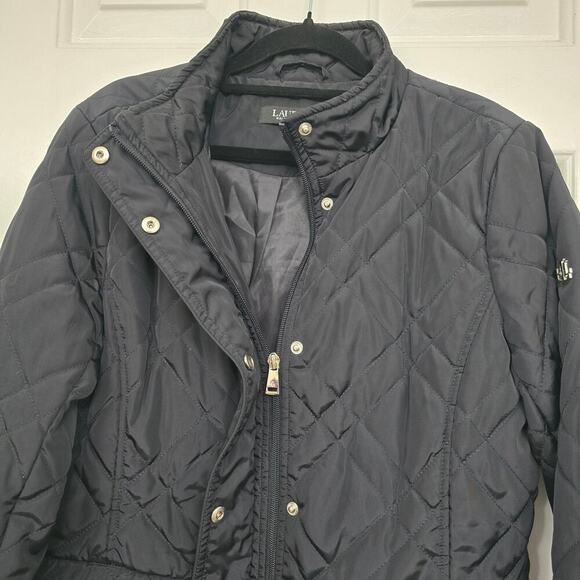 Lauren Ralph Lauren Black Quilted Jacket Size M Snap Button Equestrian Timeless - Picture 7 of 13